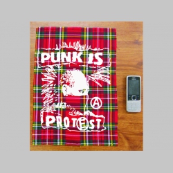 Punk is protest - chrbtová nášivka na škótskom káre, veľkosť cca. A4 (po krajoch neobšívaná)